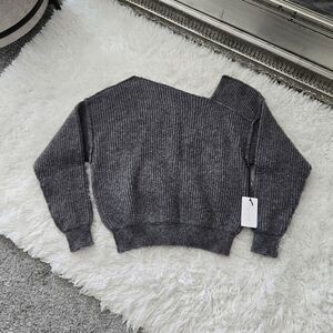 Line & Dot asymmetrical neckline ribbed knit sweater in Charcoal. Size Small. Ne